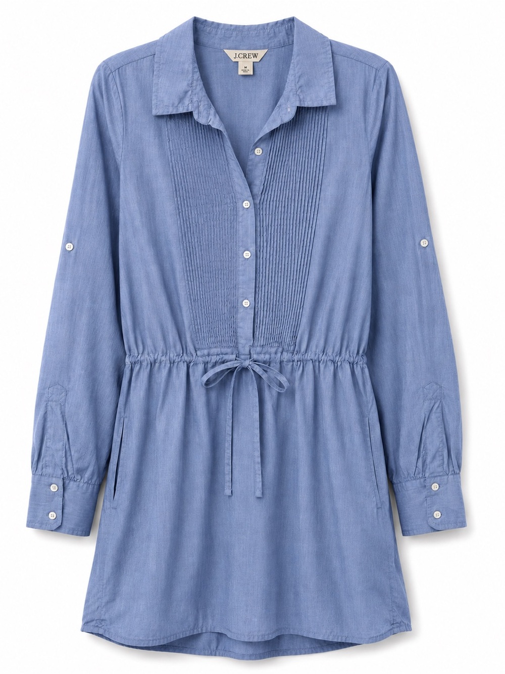 J. Crew Light Blue Long-Sleeve Drawstring Shirtdress